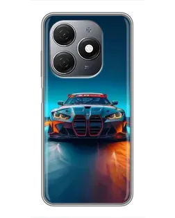 Чехол для TECNO Spark 20 с картинкой «BMW — огни неона»