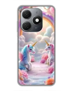 Чехол для TECNO Spark 20 с картинкой «Радуга и единороги»