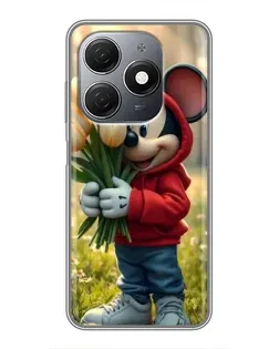 Чехол для TECNO Spark 20 с картинкой «Микки с тюльпанами»