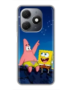 Чехол для TECNO Spark 20 с картинкой «Губка Боб и Патрик ночью»