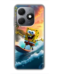 Чехол для TECNO Spark 20 с картинкой «Губка Боб серфингист»
