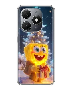Чехол для TECNO Spark 20 с картинкой «Рождественский Спанч Боб»