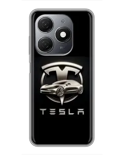 Чохол для TECNO Spark 20 з картинкою «Tesla — срібне авто»