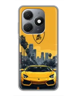 Чехол для TECNO Spark 20 с картинкой «Желтый Lamborghini город»