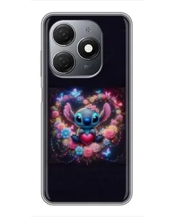 Чехол для TECNO Spark 20 с картинкой «Stitch в цветах»
