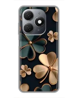Чехол для TECNO Spark 20 с картинкой «Клевер в золоте»