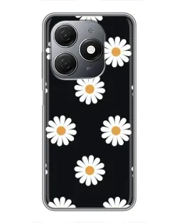 Чехол для TECNO Spark 20 с картинкой «Ромашки на черном»