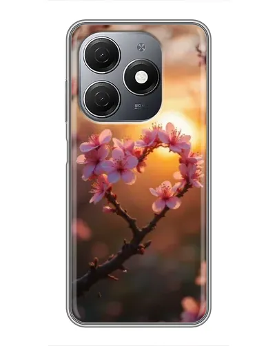 Чехол для TECNO Spark 20 с картинкой «Розовый цвет сердце на фоне заката»