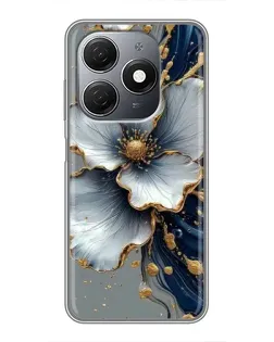 Чехол для TECNO Spark 20 с картинкой «Белый цветок и золотой флюид»