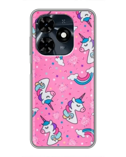 Чехол для TECNO Spark 20c с картинкой «Unicorn паттерн розовый»