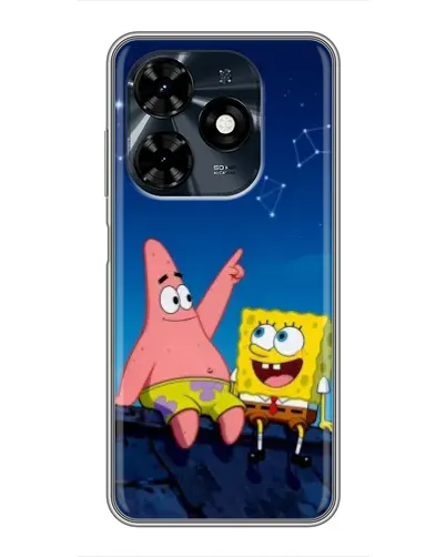 Чехол для TECNO Spark 20c с картинкой «Губка Боб и Патрик ночью»