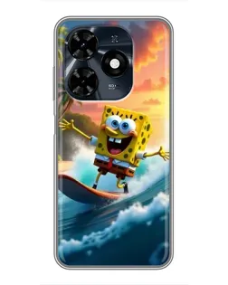 Чехол для TECNO Spark 20c с картинкой «Губка Боб серфингист»