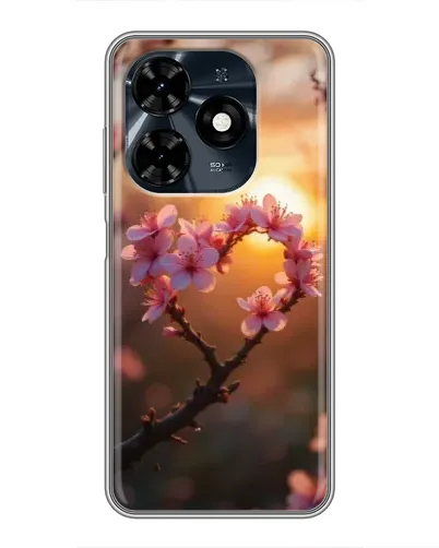 Чохол для TECNO Spark 20c з картинкою «Рожевий цвіт  сердечко на тлі заходу»