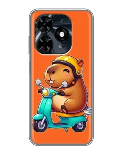 Чехол для TECNO Spark 20c с картинкой «Капибара на скутере»