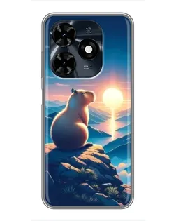 Чехол для TECNO Spark 20c с картинкой «Закат солнца с капибарой»