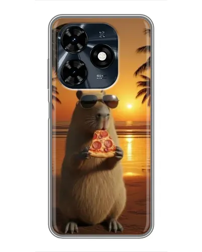 Чехол для TECNO Spark 20c с картинкой «Капибара с пиццей»
