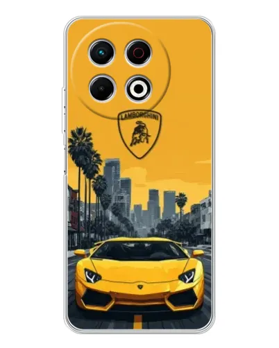 Чехол для TECNO Spark 30 Pro с картинкой «Желтый Lamborghini город»