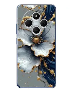 Чехол для TECNO Spark 30C с картинкой «Белый цветок и золотой флюид»