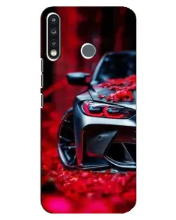 Чохол для TECNO Spark 4 з картинкою «Спортивна BMW та квіти»