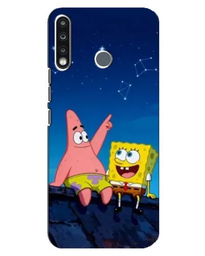 Чохол для TECNO Spark 4 з картинкою «Губка Боб та Патрік вночі»