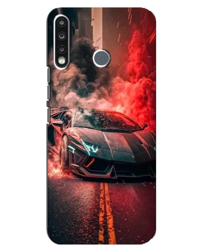 Чехол для TECNO Spark 4 с картинкой «Lamborghini красный дым»