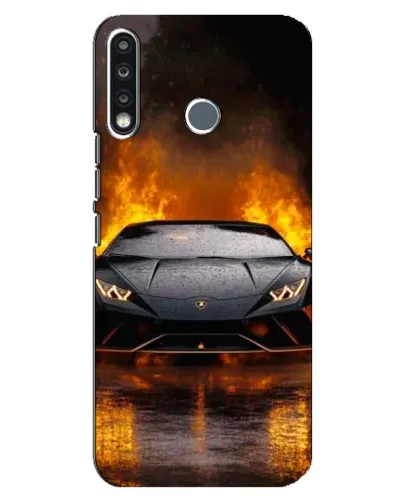 Чехол для TECNO Spark 4 с картинкой «Lamborghini в огне»