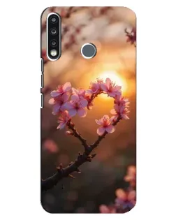 Чохол для TECNO Spark 4 з картинкою «Рожевий цвіт  сердечко на тлі заходу»