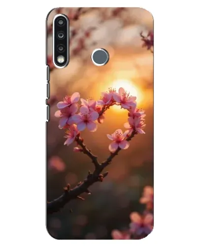 Чехол для TECNO Spark 4 с картинкой «Розовый цвет сердце на фоне заката»