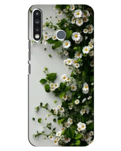 Чехол для TECNO Spark 4 с картинкой «Ветка мелких белых цветов»