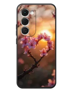 Чохол для TECNO Spark 40 Pro Plus з картинкою «Рожевий цвіт  сердечко на тлі заходу»