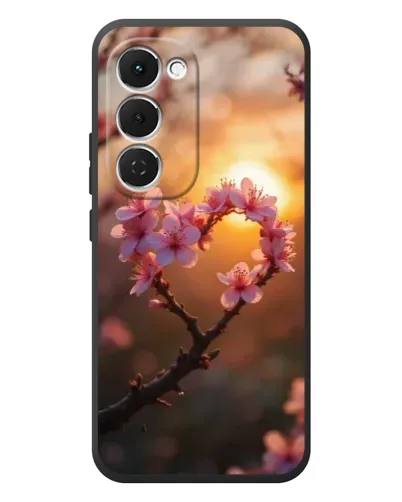 Чехол для TECNO Spark 40 Pro Plus с картинкой «Розовый цвет сердце на фоне заката»