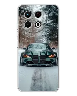 Чехол для TECNO Spark 40 Pro с картинкой «BMW в зимнем лесу»