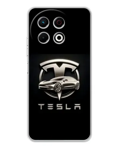 Чохол для TECNO Spark 40 Pro з картинкою «Tesla — срібне авто»
