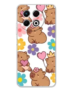 Чехол для TECNO Spark 40 Pro с картинкой «Цветочный паттерн капибар»