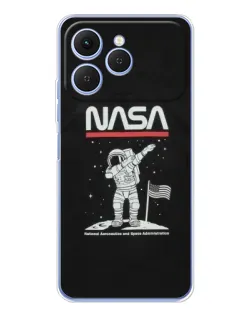 Чехол для TECNO Spark 40 с картинкой «NASA — шагаем по Луне»