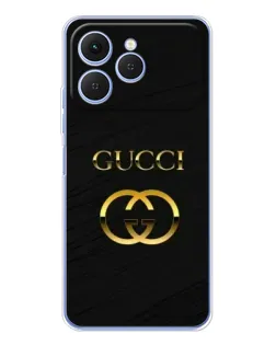 Чехол для TECNO Spark 40 с картинкой «Золотой логотип Gucci»
