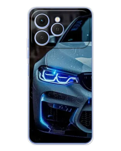 Чехол для TECNO Spark 40 с картинкой «Взгляд BMW с синими фарами»