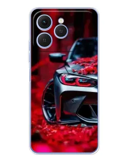 Чехол для TECNO Spark 40 с картинкой «Спортивная BMW и цветы»