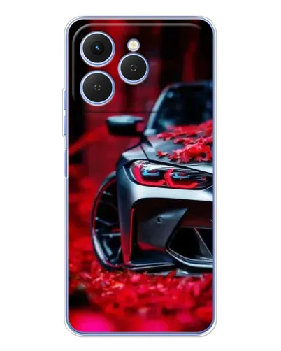 Чехол для TECNO Spark 40 с картинкой «Спортивная BMW и цветы»