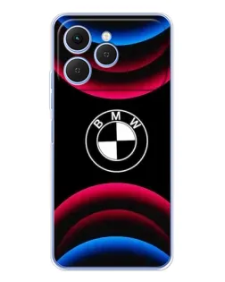 Чехол для TECNO Spark 40 с картинкой «Логотип BMW и неоновые дуги»