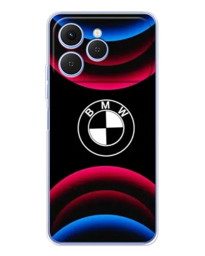 Чехол для TECNO Spark 40 с картинкой «Логотип BMW и неоновые дуги»