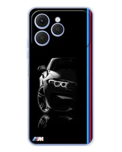Чехол для TECNO Spark 40 с картинкой «Силуэт BMW в темноте»