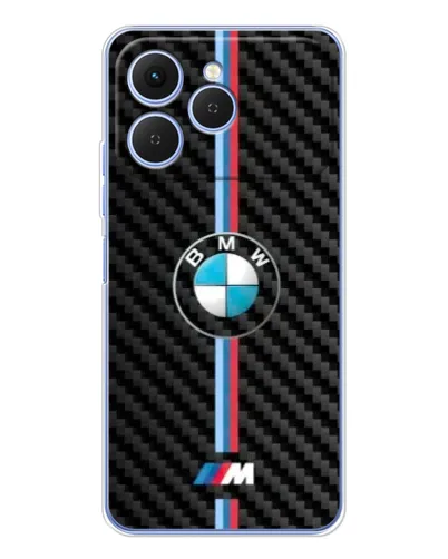 Чехол для TECNO Spark 40 с картинкой «Эмблема BMW и карбон»