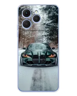 Чехол для TECNO Spark 40 с картинкой «BMW в зимнем лесу»
