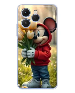 Чехол для TECNO Spark 40 с картинкой «Микки с тюльпанами»