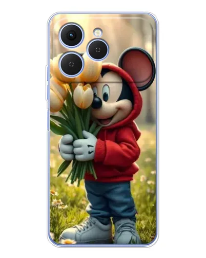 Чехол для TECNO Spark 40 с картинкой «Микки с тюльпанами»