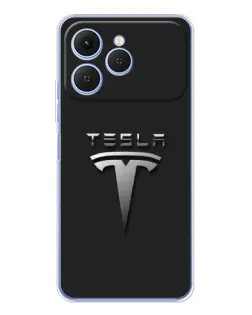 Чехол для TECNO Spark 40 с картинкой «Стальной логотип Tesla»