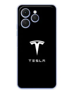 Чехол для TECNO Spark 40 с картинкой «Tesla White Logo»