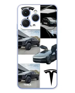 Чехол для TECNO Spark 40 с картинкой «Коллаж Cybertruck Tesla»