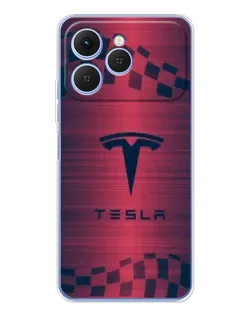 Чехол для TECNO Spark 40 с картинкой «Тесла красный карбон»